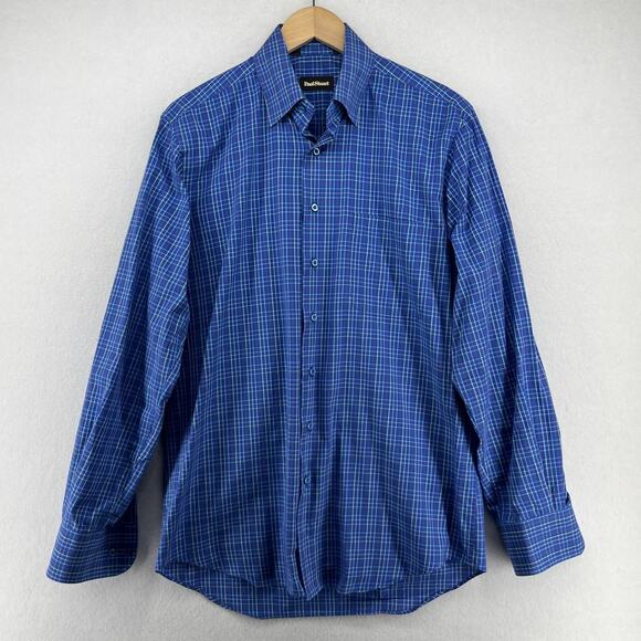 PAUL STUART Shirt Mens M Plaid Woven Button Up Long Sleeve Cotton Blue - Picture 2 of 16